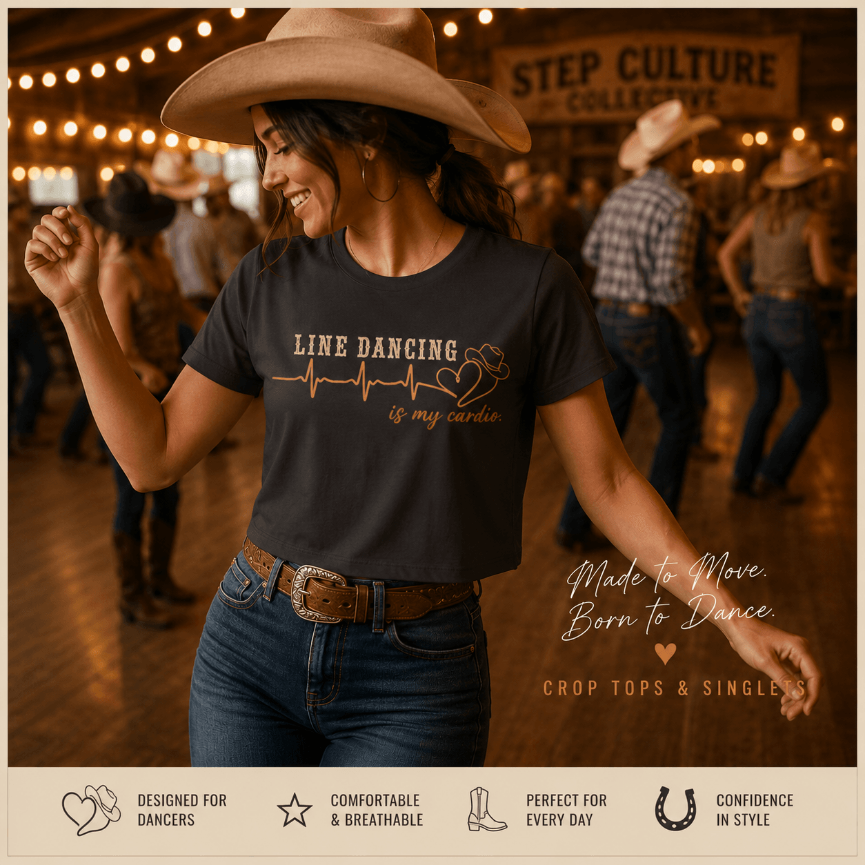 Line dancing crop tops and singlets