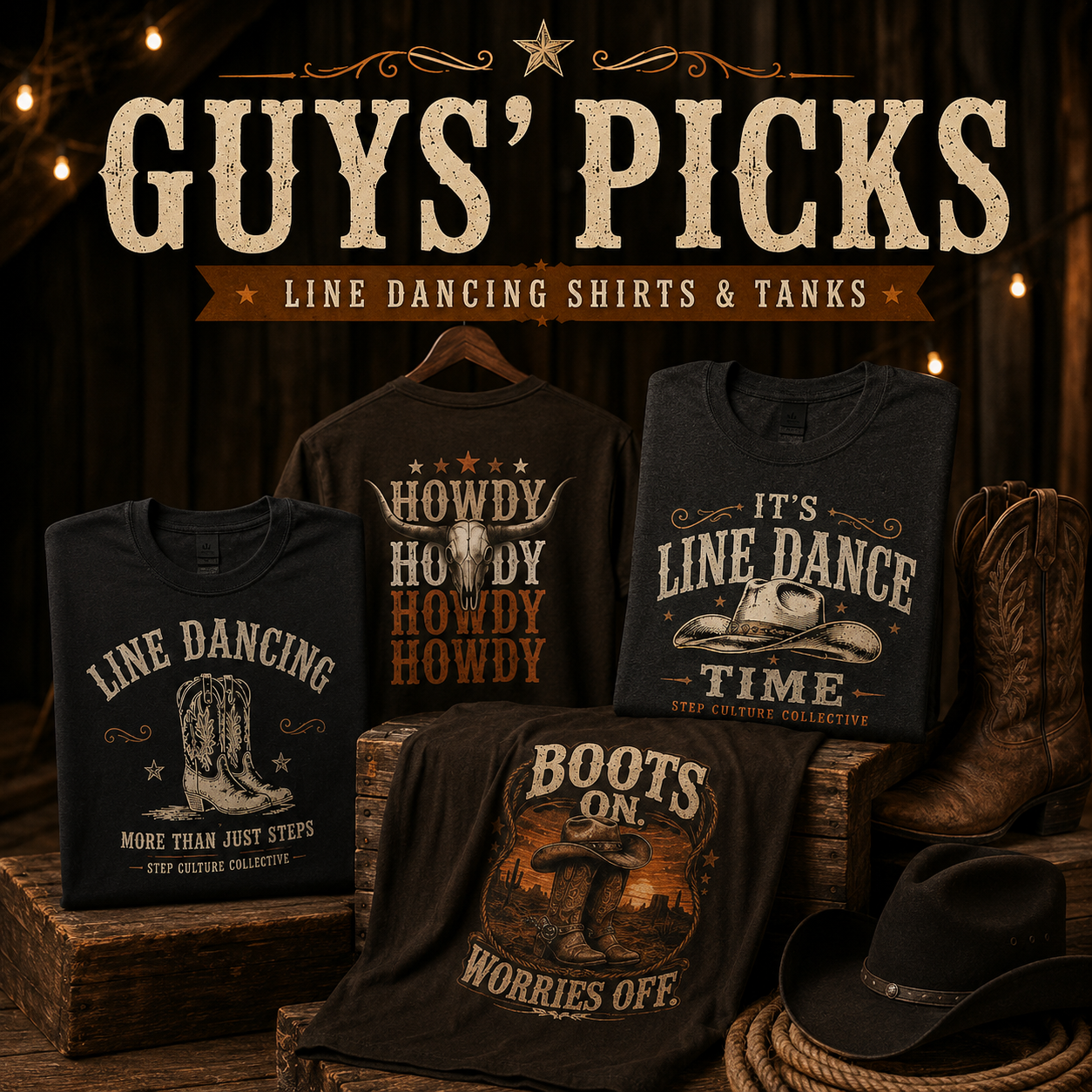 Men’s line dancing shirts and tank tops