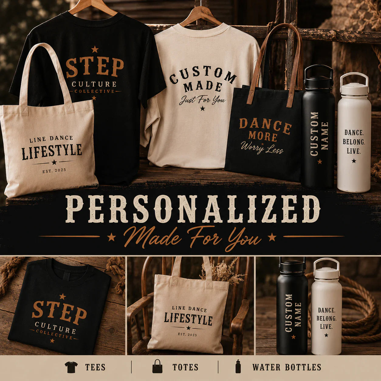 Personalized line dancing clothing and gifts