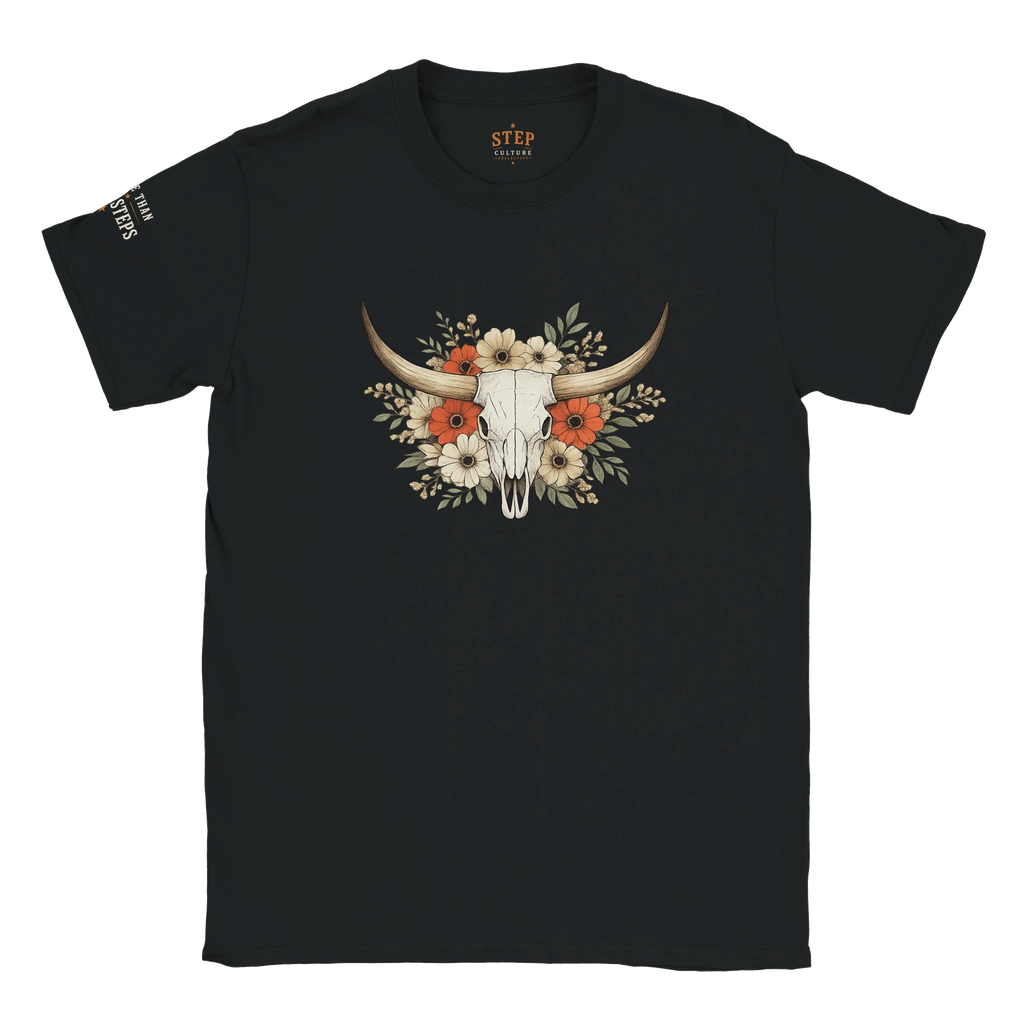 Longhorn skull and floral graphic T-shirt shown in another colour