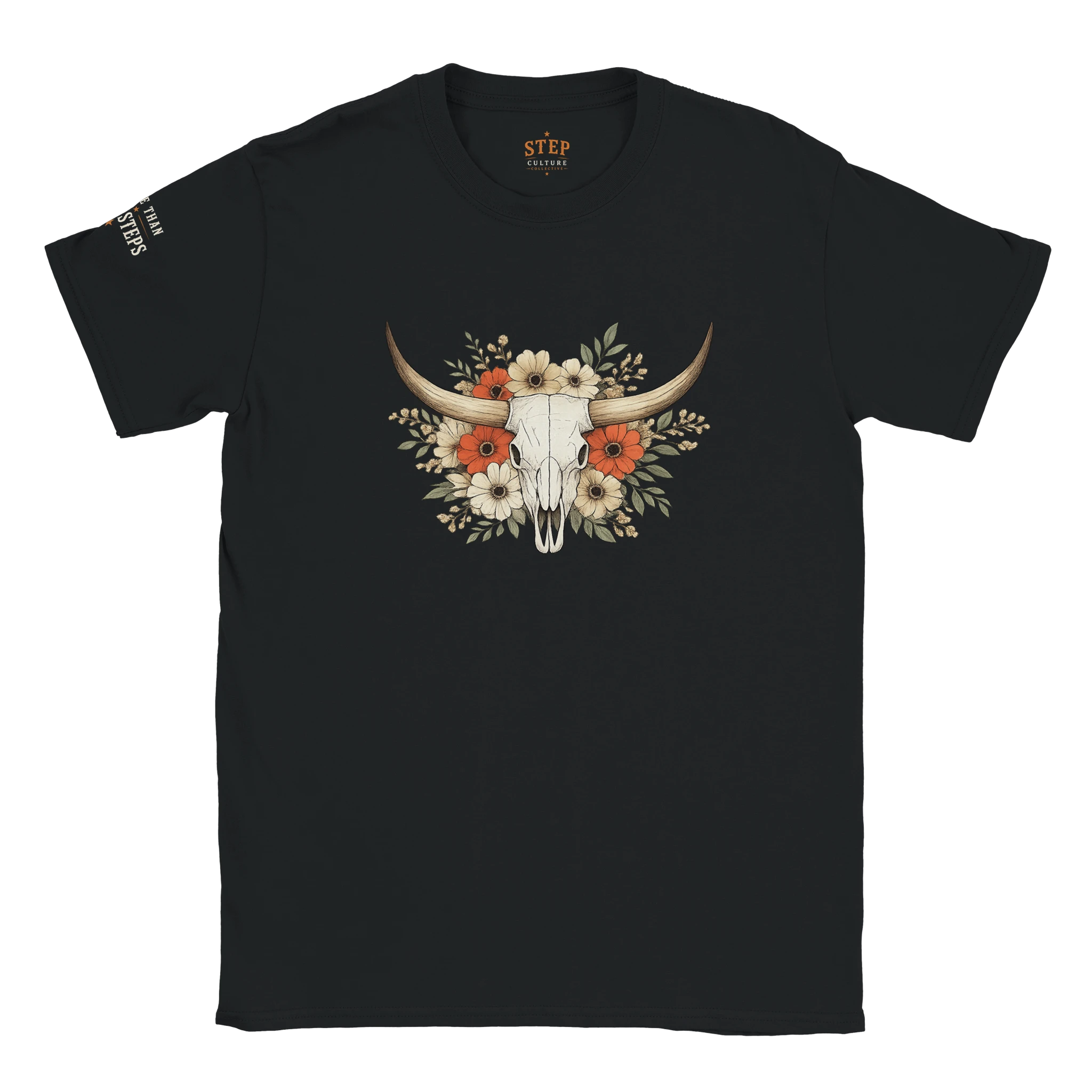 Longhorn skull and floral graphic T-shirt shown in another colour
