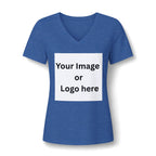Heather true royal women's relaxed V-neck T-shirt front with custom image or logo print area