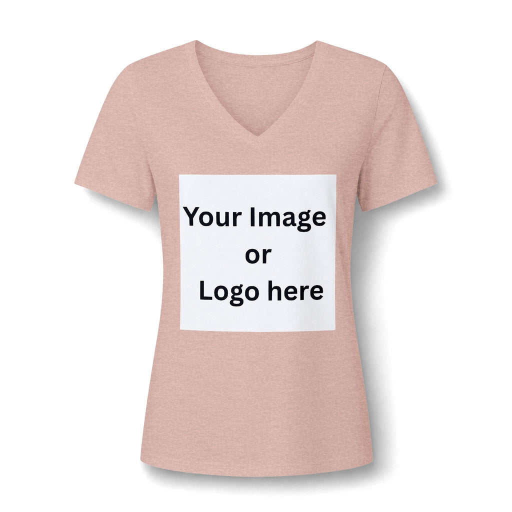 Heather peach women's relaxed V-neck T-shirt front with custom image or logo print area