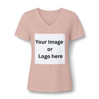 Heather peach women's relaxed V-neck T-shirt front with custom image or logo print area