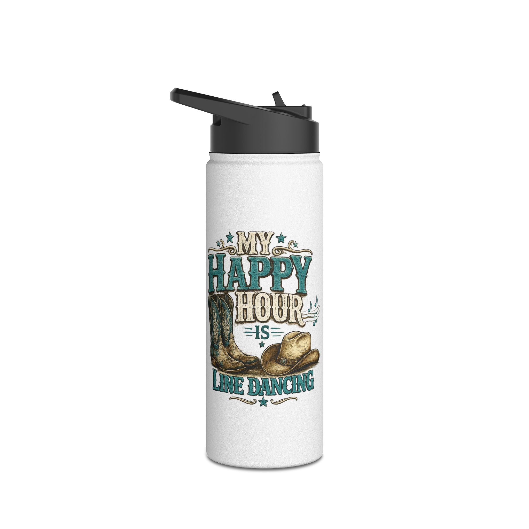 Close-up of the My Happy Hour Is Line Dancing bottle design