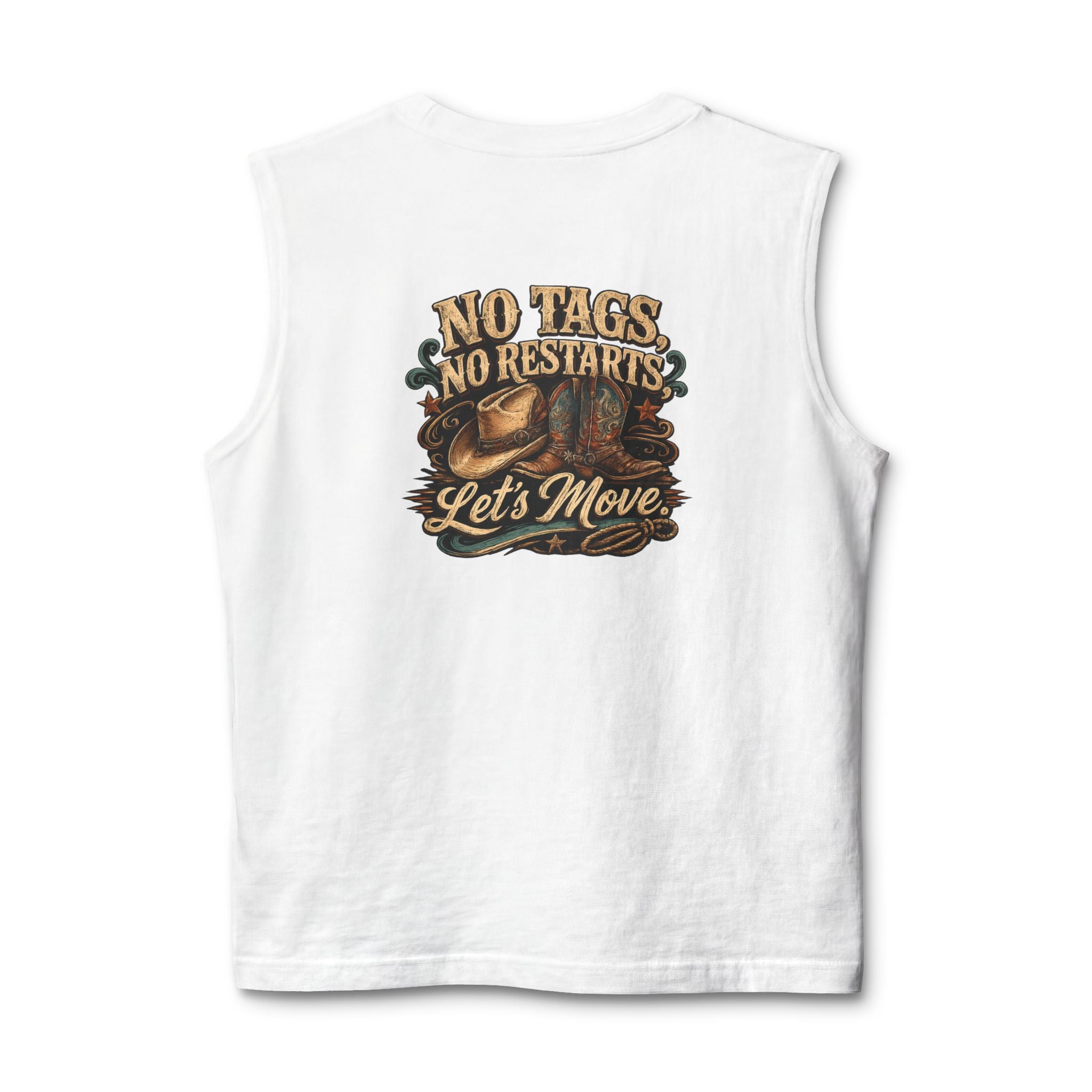No Tags, No Restarts women’s muscle tank