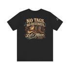 No Tags No Restarts Let's Move cowboy graphic print T-shirt mockup