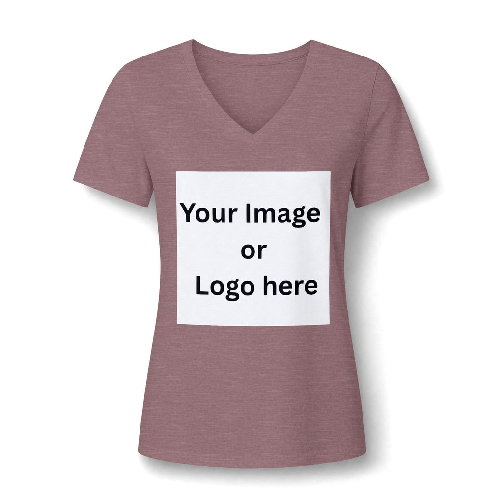 Heather mauve women's relaxed V-neck T-shirt front with custom image or logo print area