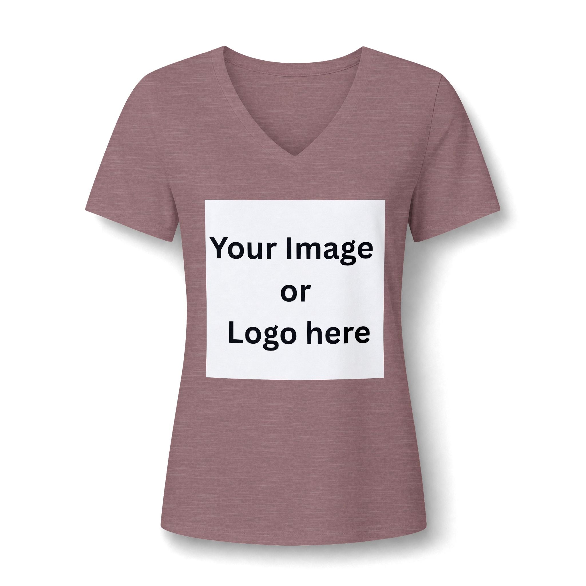 Heather mauve women's relaxed V-neck T-shirt front with custom image or logo print area