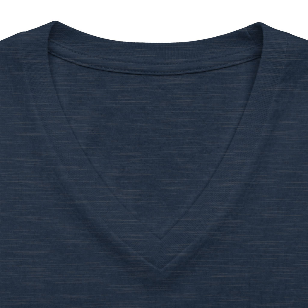 Heather navy personalised women's relaxed V-neck T-shirt fabric and neckline detail