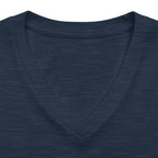 Heather navy personalised women's relaxed V-neck T-shirt fabric and neckline detail