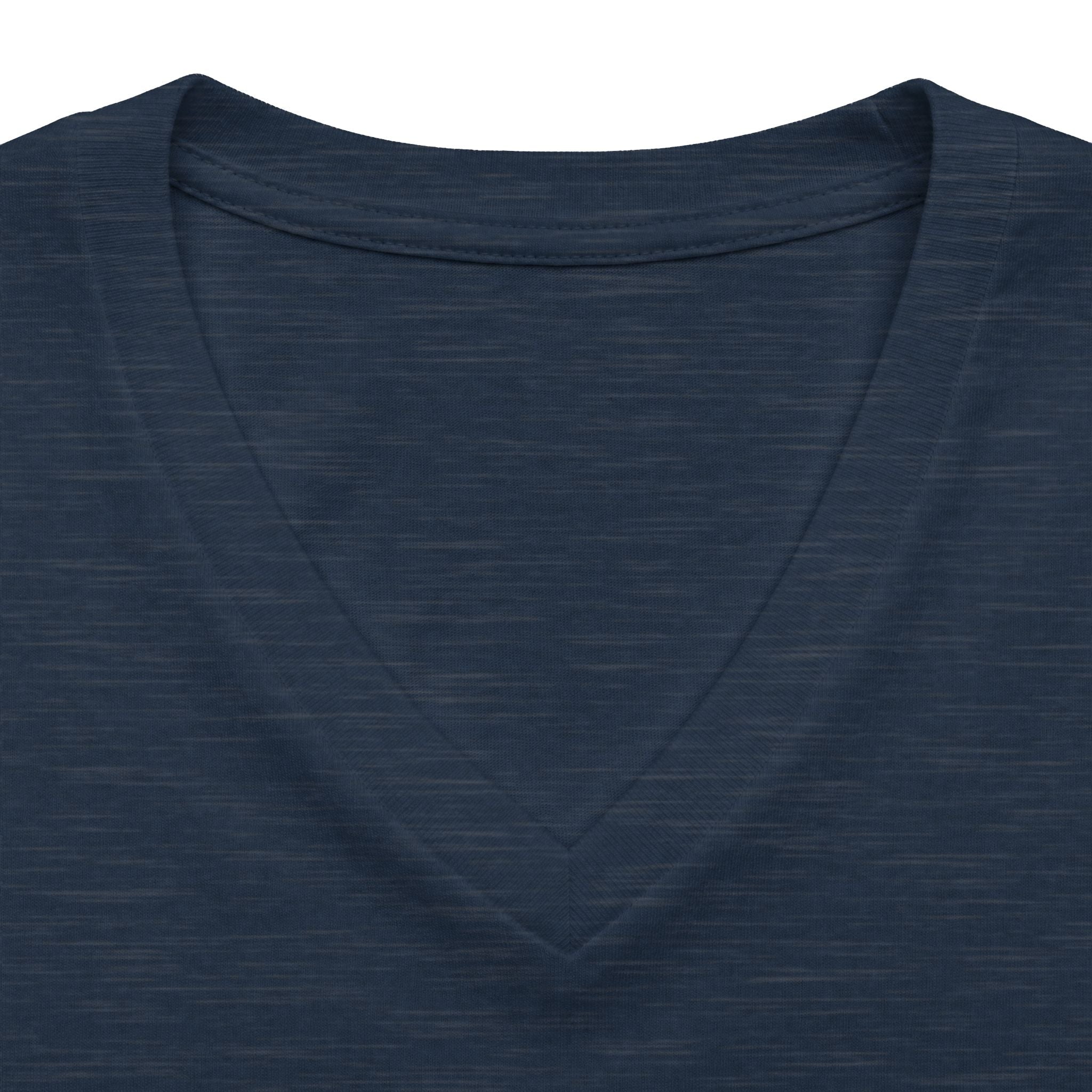 Heather navy personalised women's relaxed V-neck T-shirt fabric and neckline detail