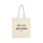 Close-up of the natural cotton tote and printed Step Culture Collective logo.