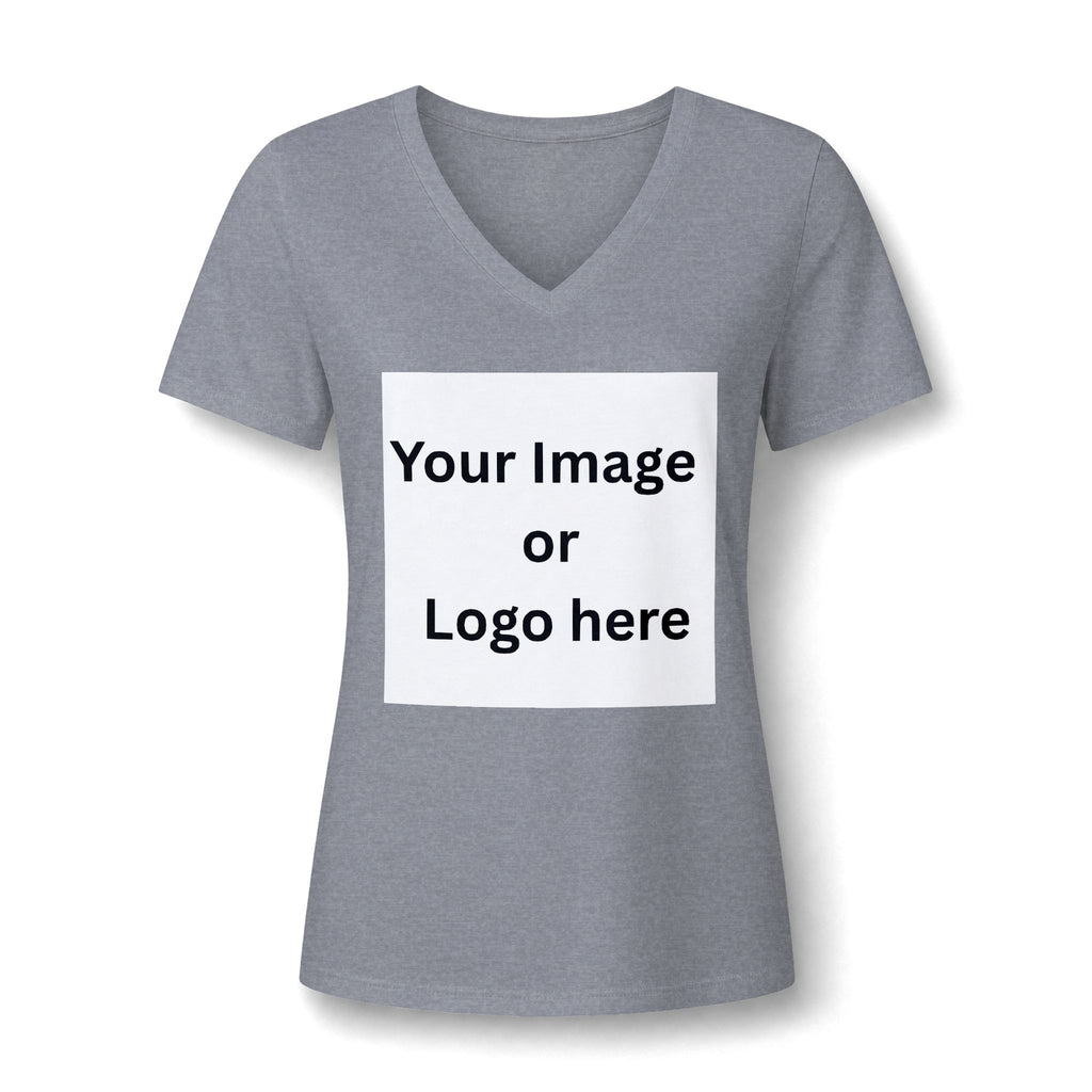 Athletic heather women's relaxed V-neck T-shirt front with custom image or logo print area