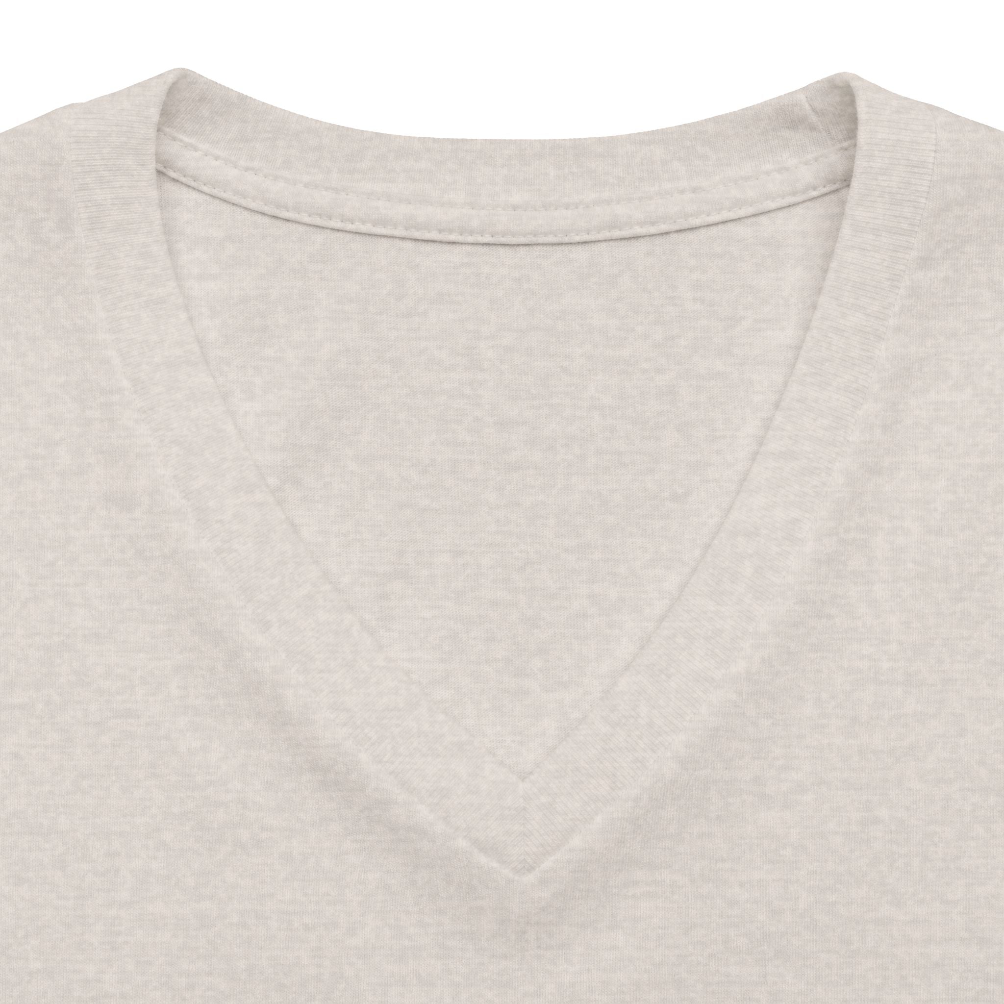 Heather dust personalised women's relaxed V-neck T-shirt fabric and neckline detail