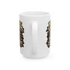 Close-up of the No Tags, No Restarts, Let's Move mug design