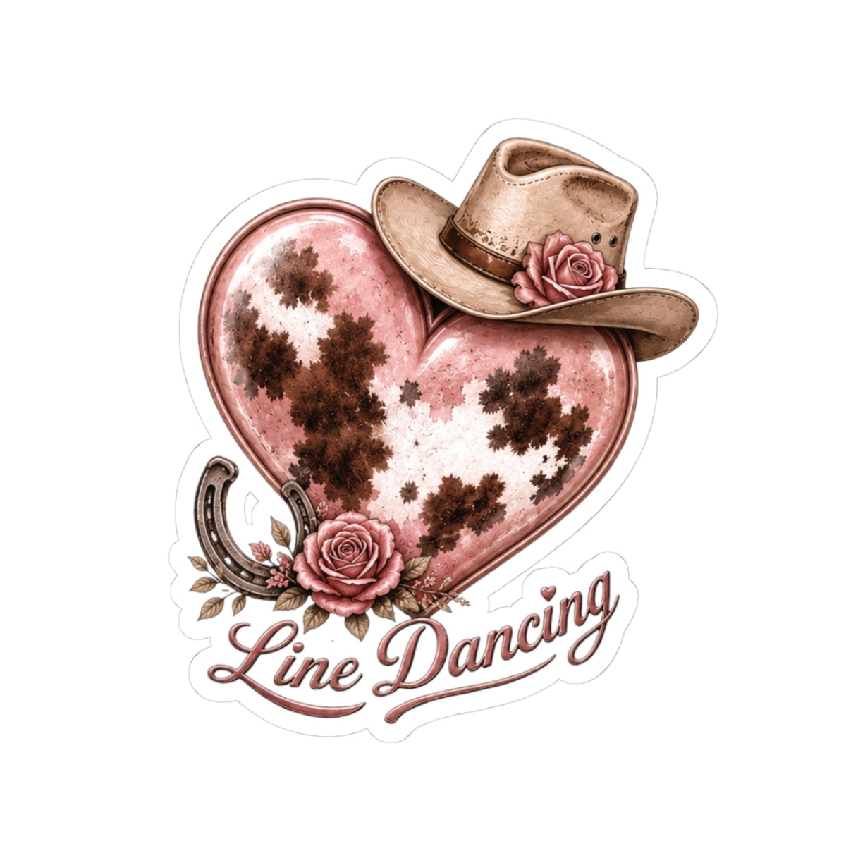 Pink Cowgirl Heart Line Dancing kiss-cut sticker product mockup