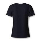 Solid black women's relaxed V-neck T-shirt back view
