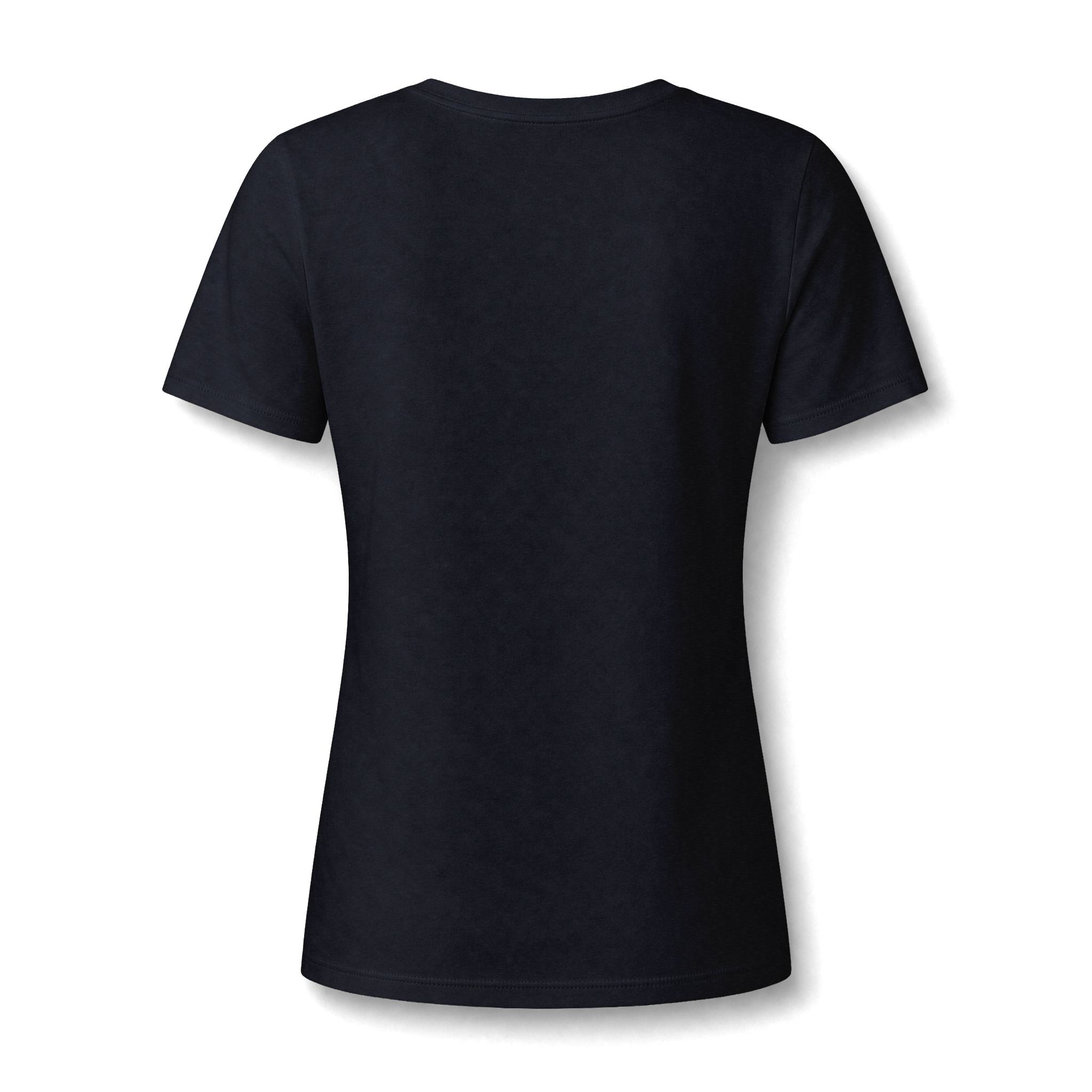Solid black women's relaxed V-neck T-shirt back view