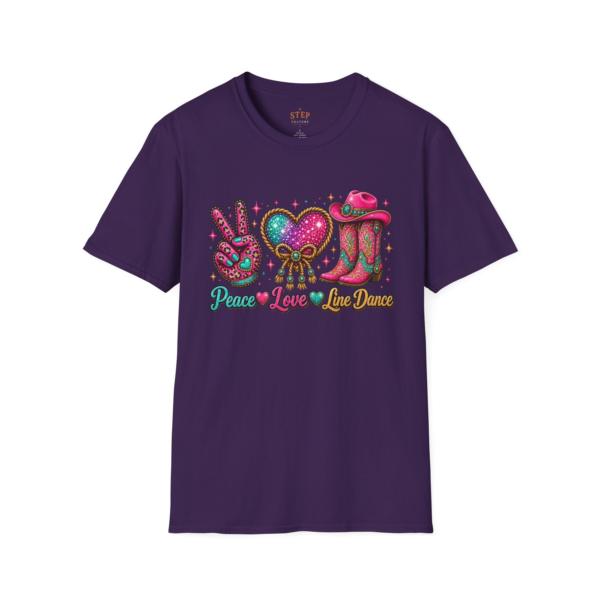 Natural Peace Love Line Dance sparkling Western cowgirl T-shirt