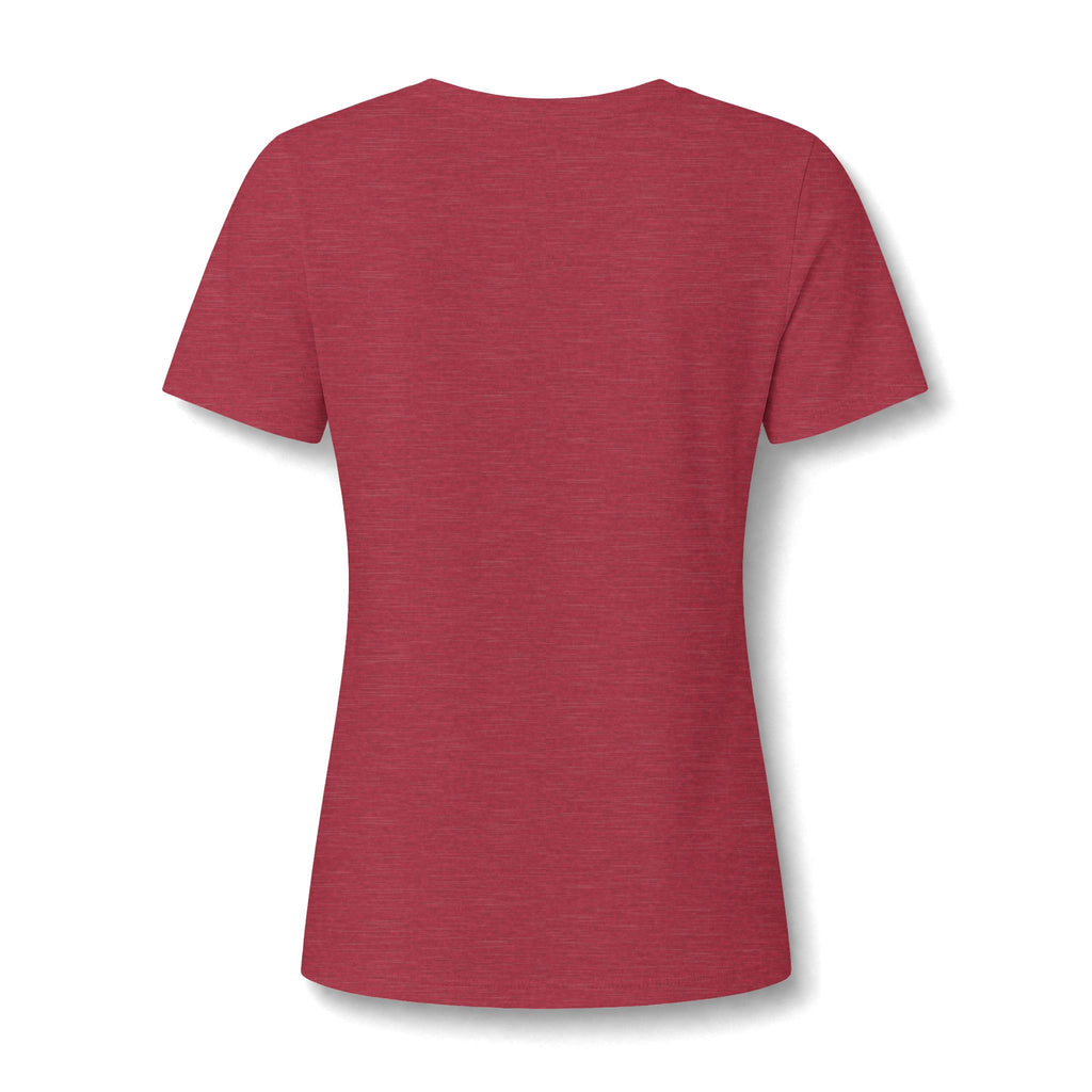 Heather red women's relaxed V-neck T-shirt back view