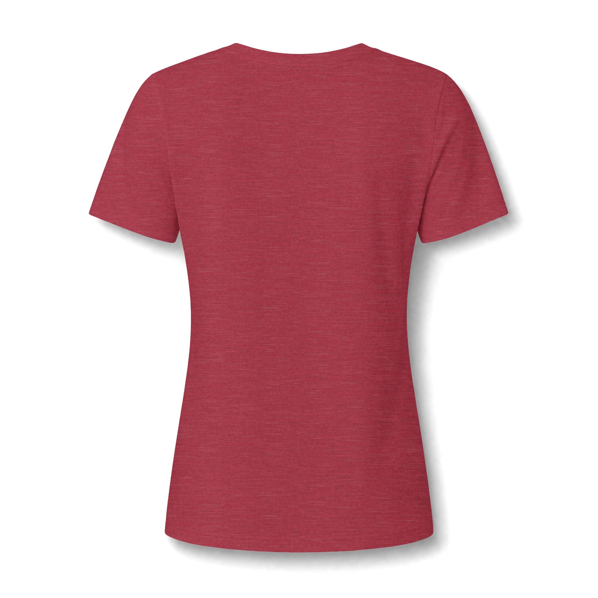 Heather red women's relaxed V-neck T-shirt back view