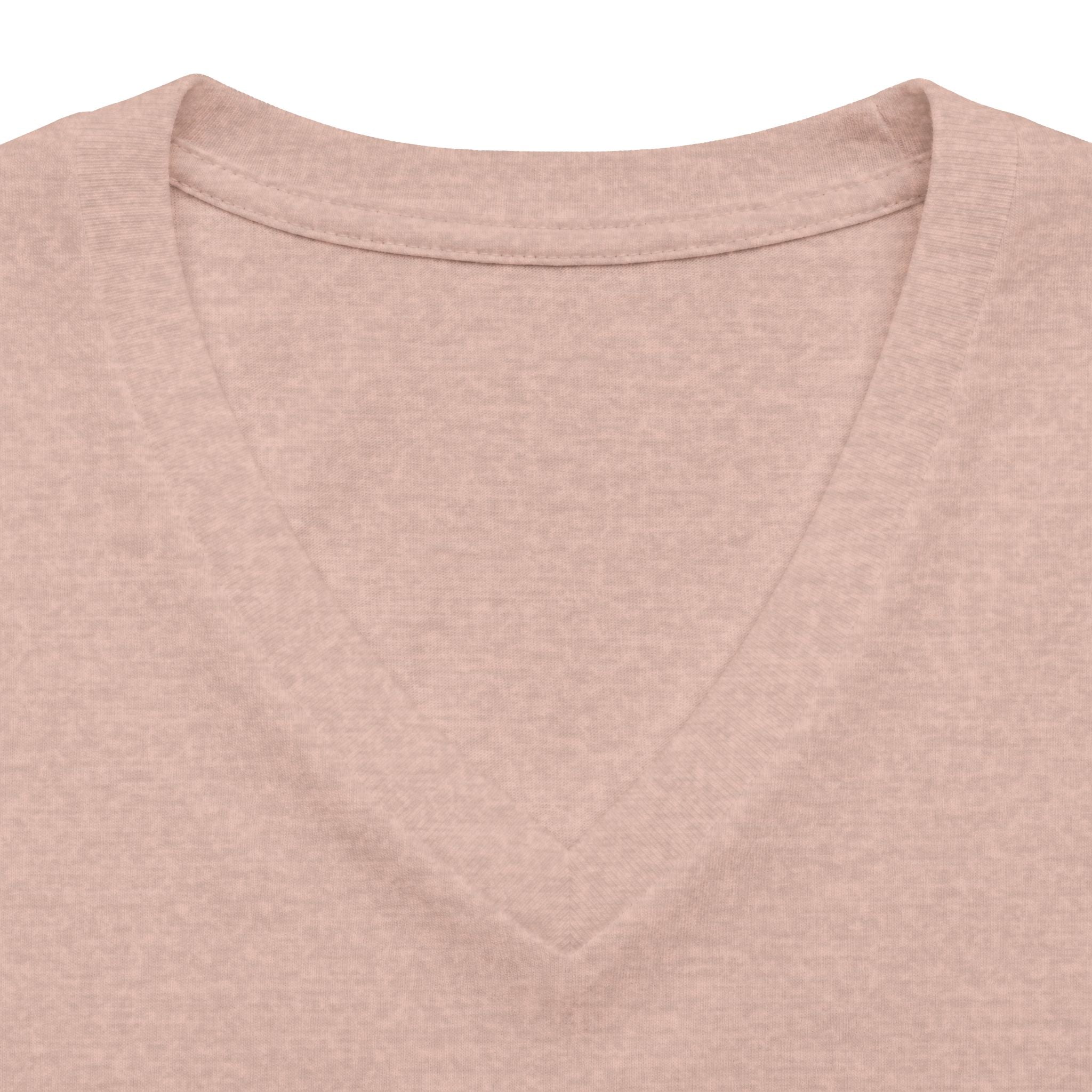 Heather peach personalised women's relaxed V-neck T-shirt fabric and neckline detail
