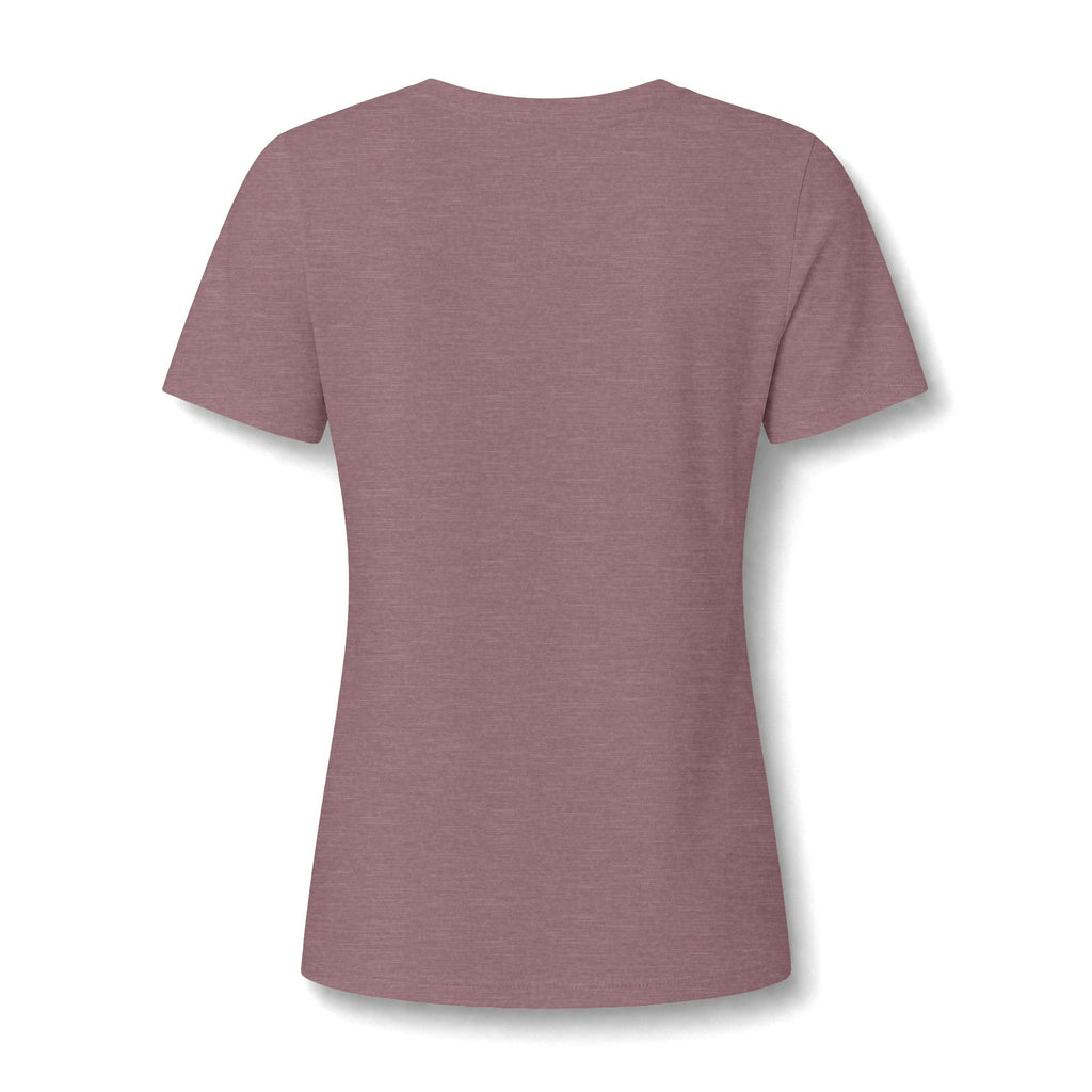 Heather mauve women's relaxed V-neck T-shirt back view