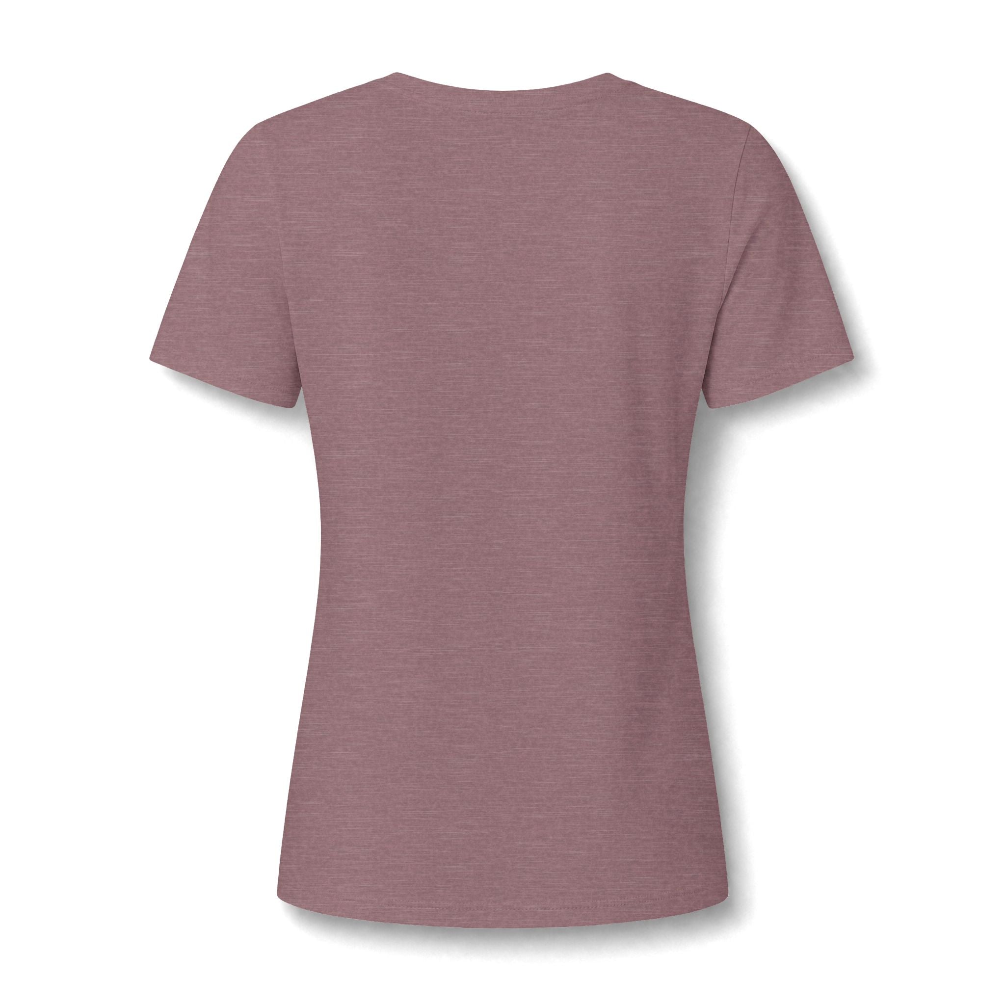 Heather mauve women's relaxed V-neck T-shirt back view