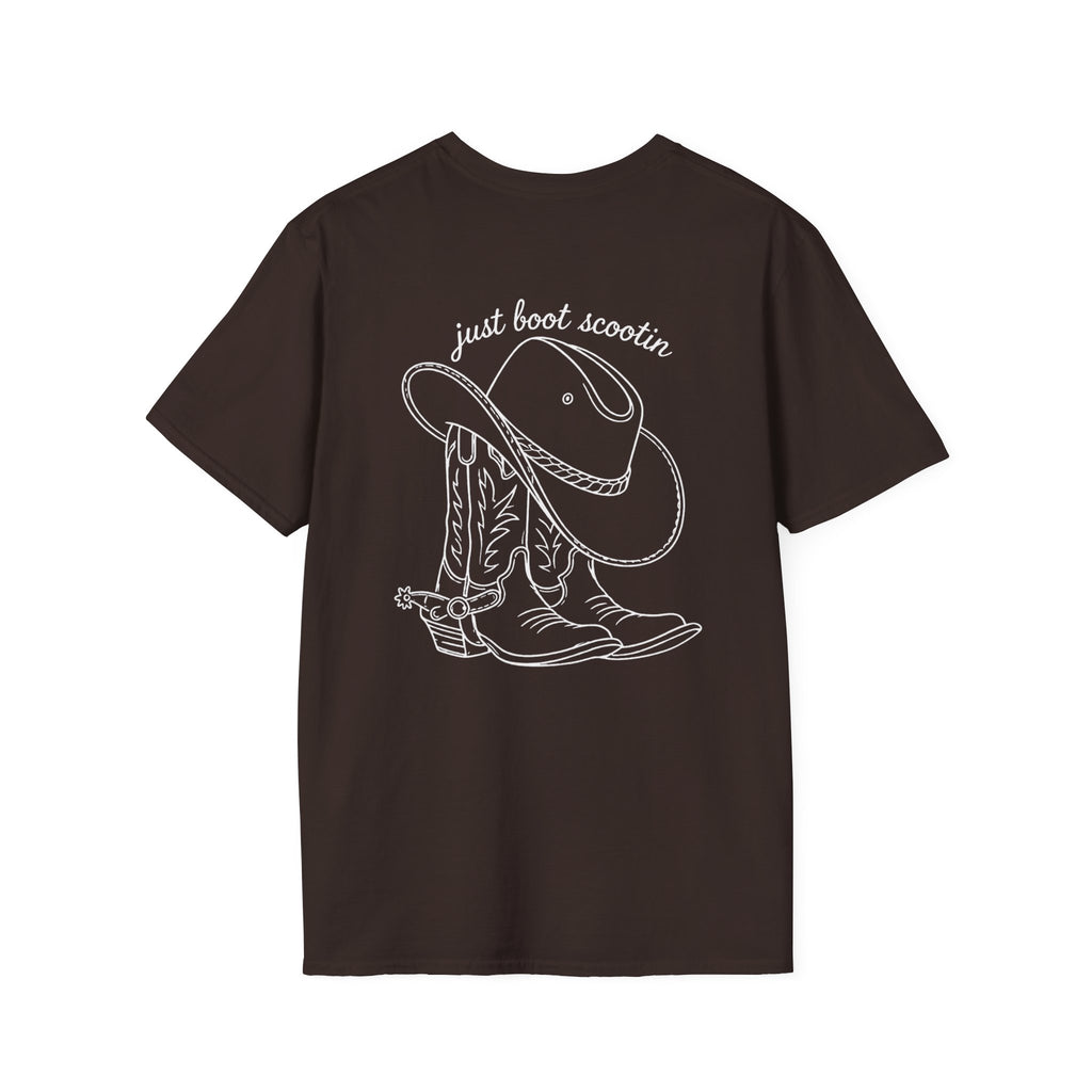 Just Boot Scootin tee alternate colour mockup