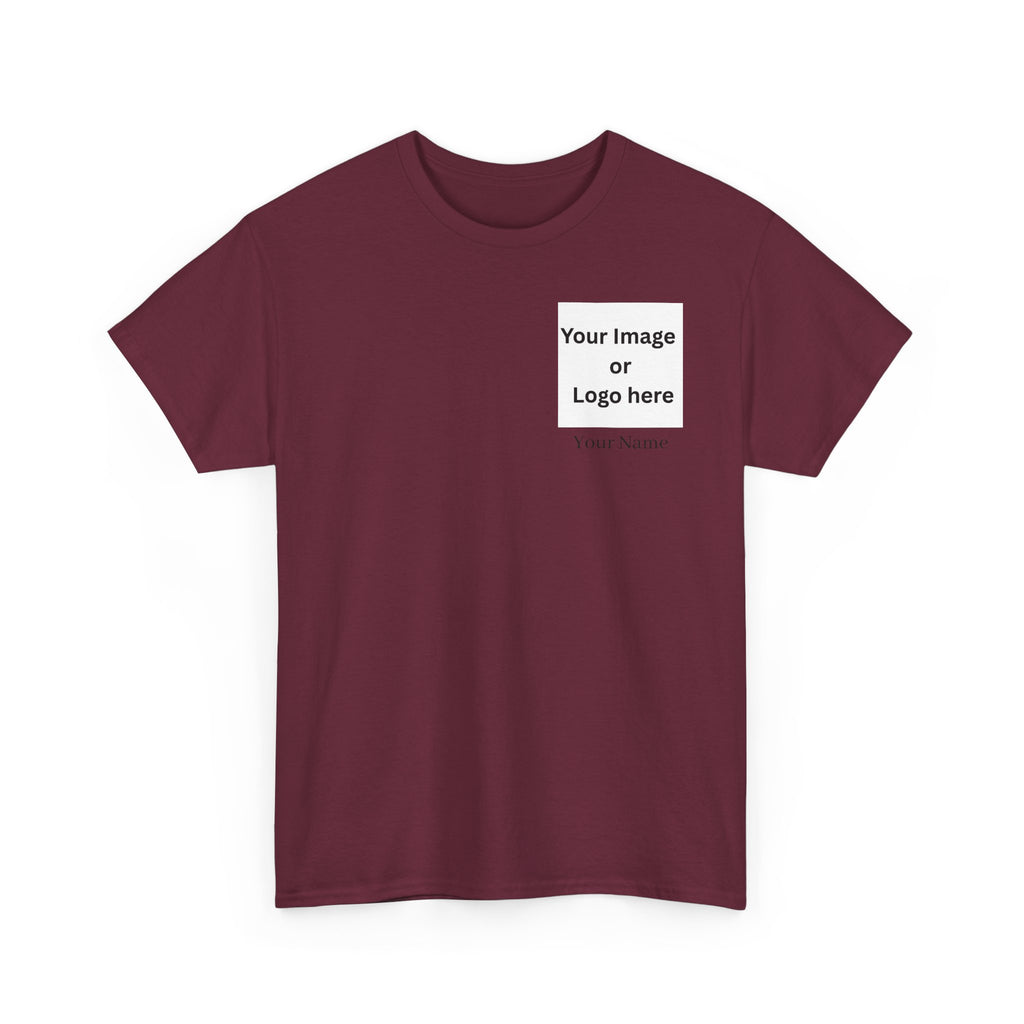 Personalized custom logo Gildan 5000 T-shirt with pocket image, name and back design placeholders – colour option 10