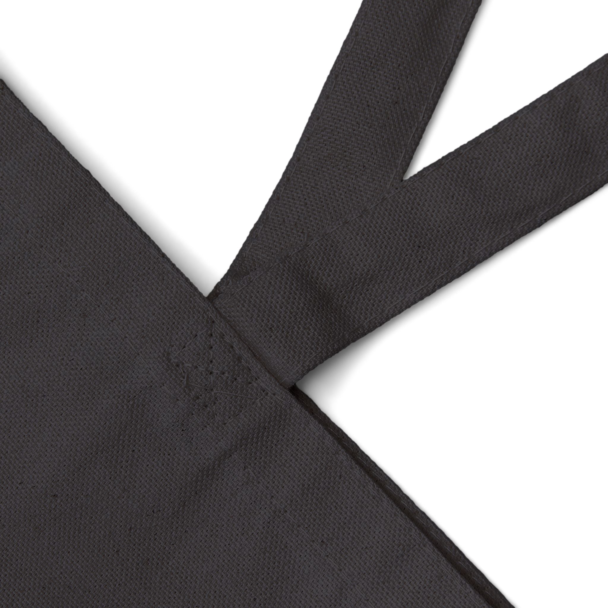 Front product mockup of the natural ‘No Tags, No Restarts’ tote bag.