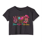 Black Peace Love Line Dance glitter cowgirl festival crop top