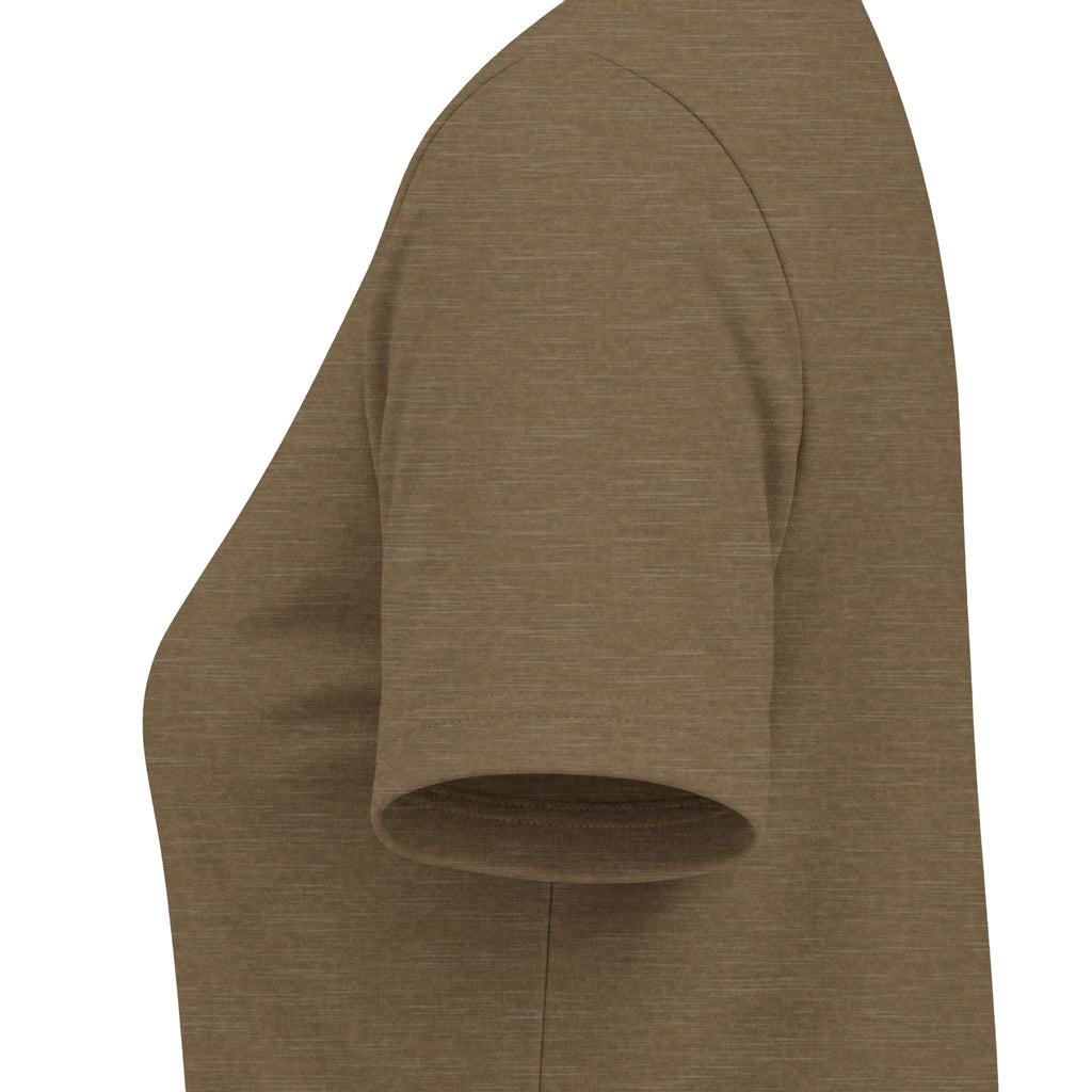 Heather olive women's relaxed V-neck T-shirt sleeve and side-seam detail