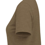Heather olive women's relaxed V-neck T-shirt sleeve and side-seam detail