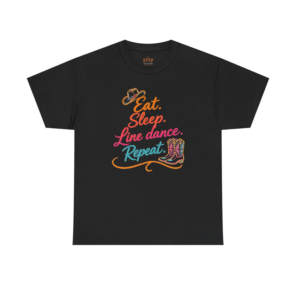 Women’s Eat Sleep Line Dance Repeat graphic T-shirt product mockup