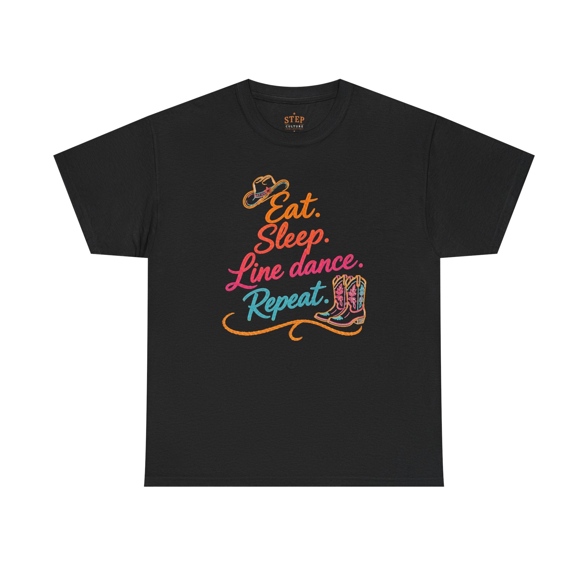 Women’s Eat Sleep Line Dance Repeat graphic T-shirt product mockup