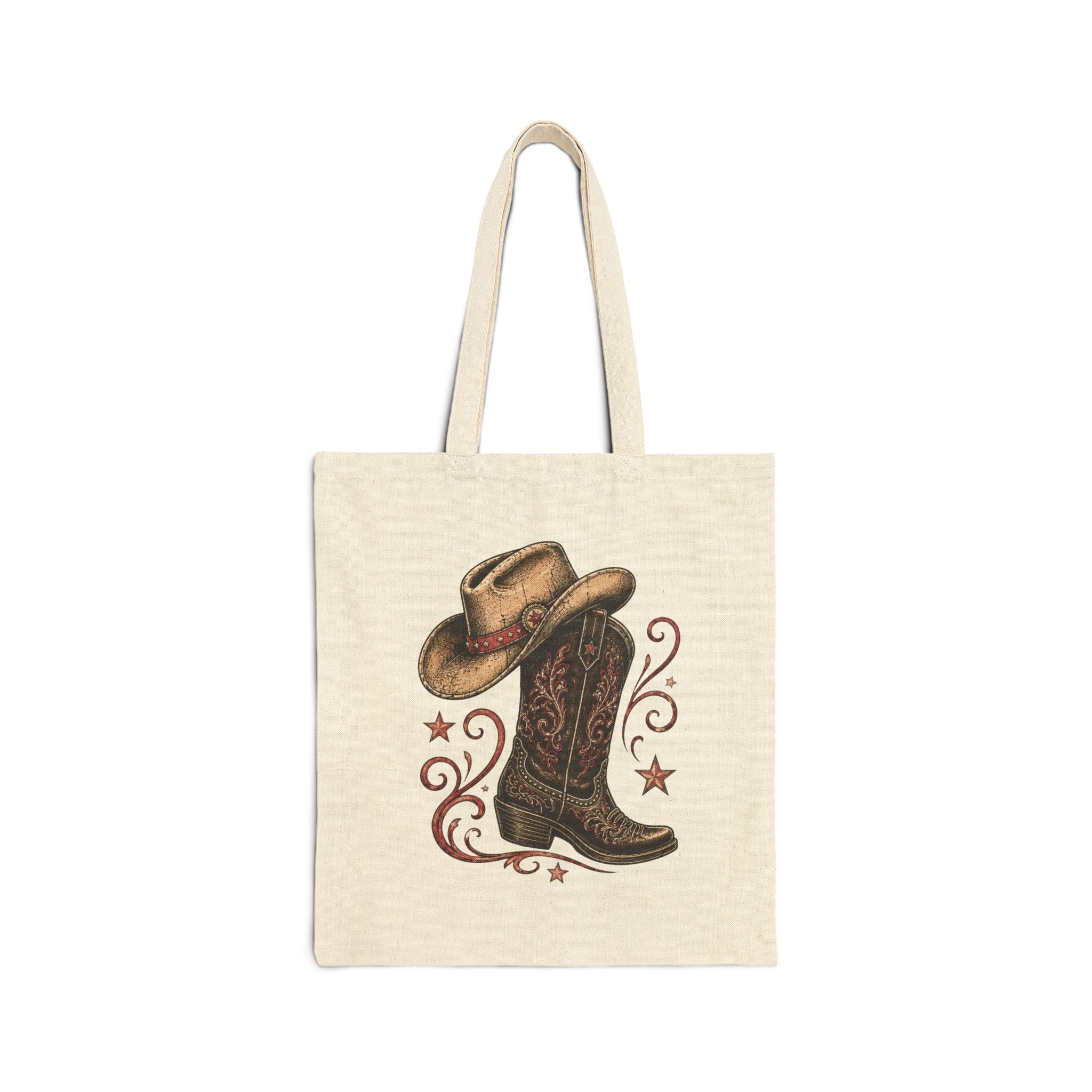 Close-up of the black canvas tote’s distressed ‘It’s Line Dance Time’ print.