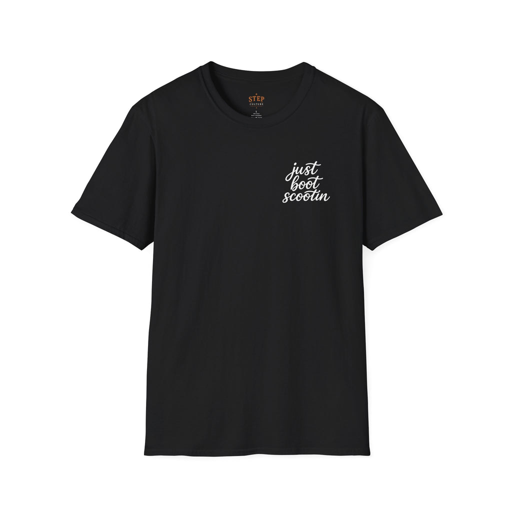 Just Boot Scootin line dancing T-shirt front product mockup