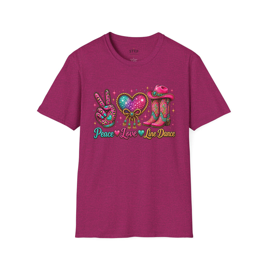 Graphite Heather Peace Love Line Dance sparkling Western cowgirl T-shirt