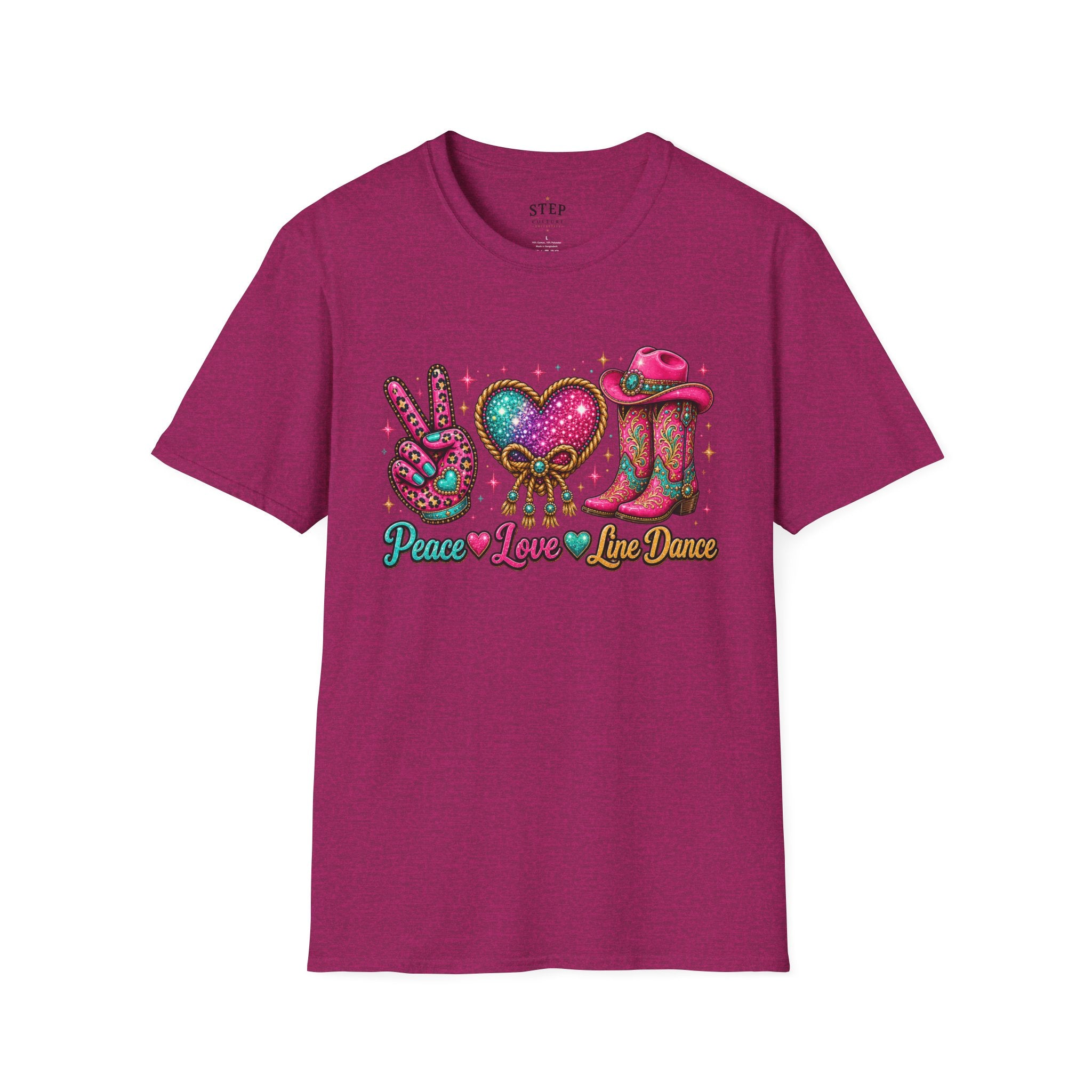Graphite Heather Peace Love Line Dance sparkling Western cowgirl T-shirt
