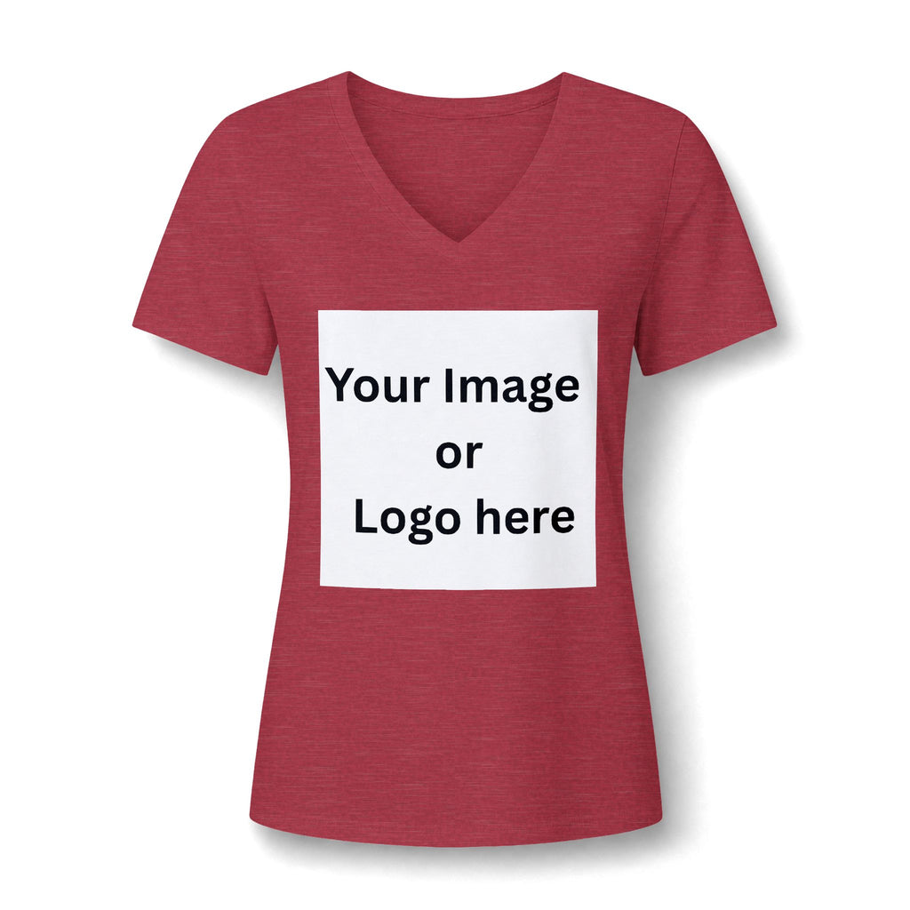 Heather red women's relaxed V-neck T-shirt front with custom image or logo print area