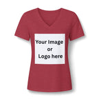 Heather red women's relaxed V-neck T-shirt front with custom image or logo print area
