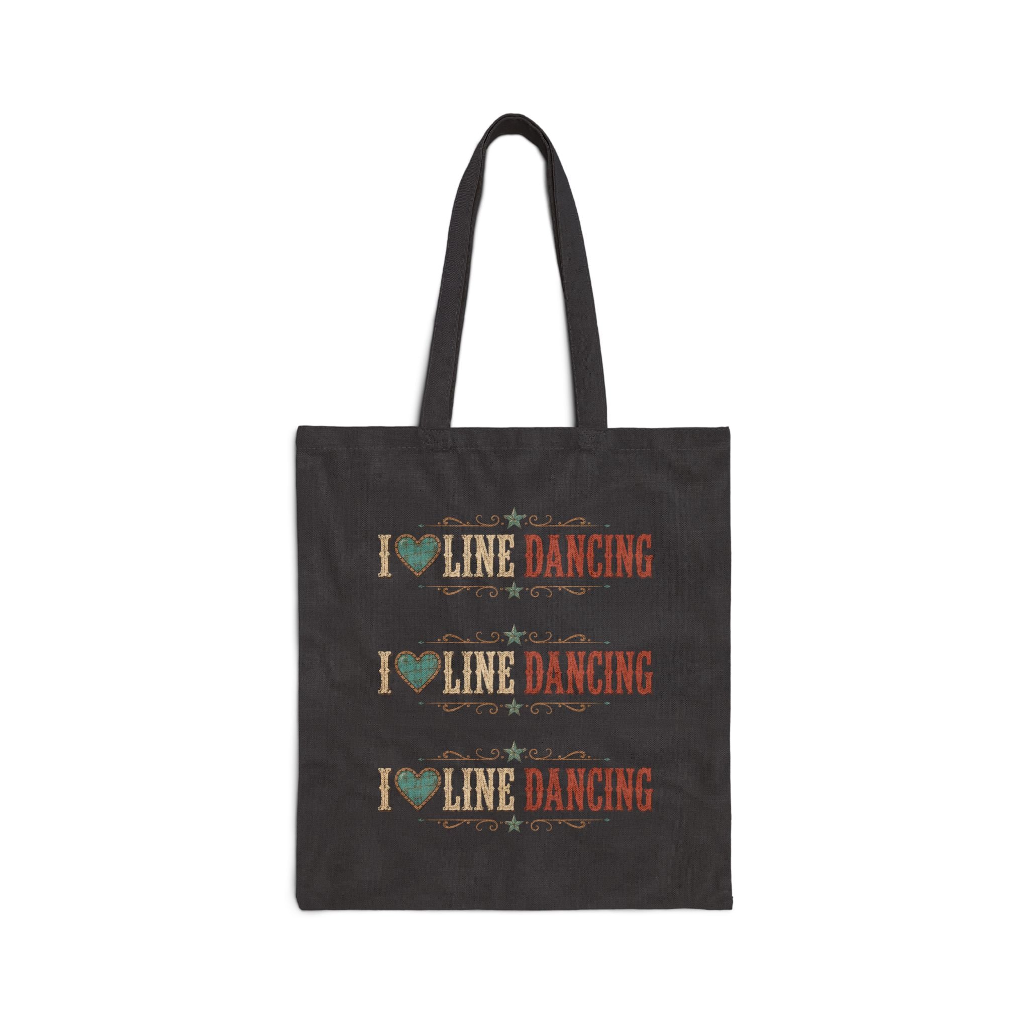 Natural cotton canvas tote bag with distressed ‘I Love Line Dancing’ artwork.