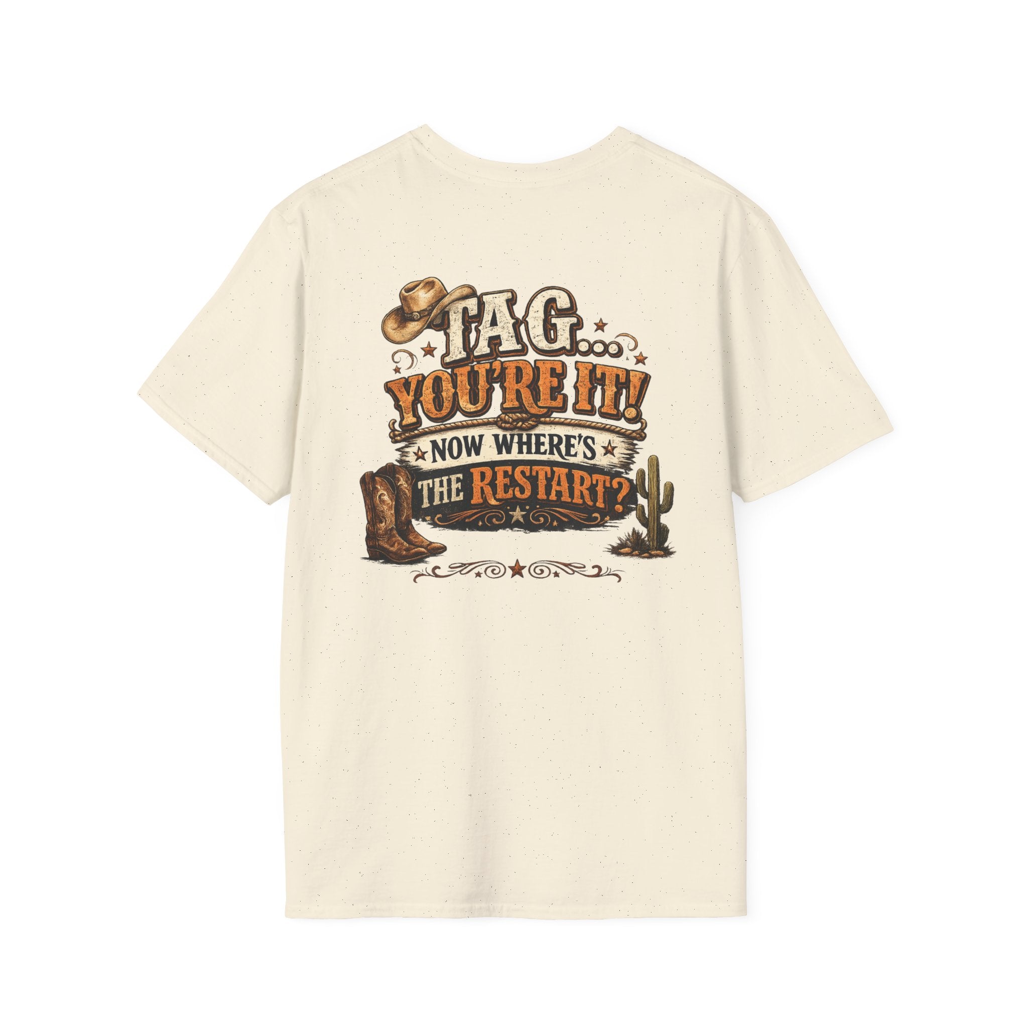 Tag You're It Now Where's the Restart tee alternate product view