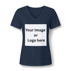 Heather navy women's relaxed V-neck T-shirt front with custom image or logo print area