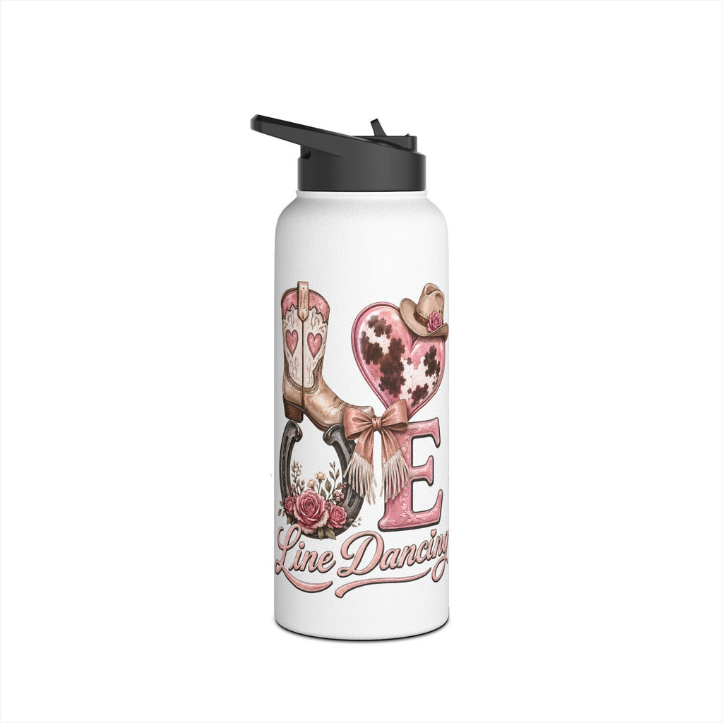 Personalised Love Line Dancing stainless steel bottle with glitter heart and custom name – product view 5