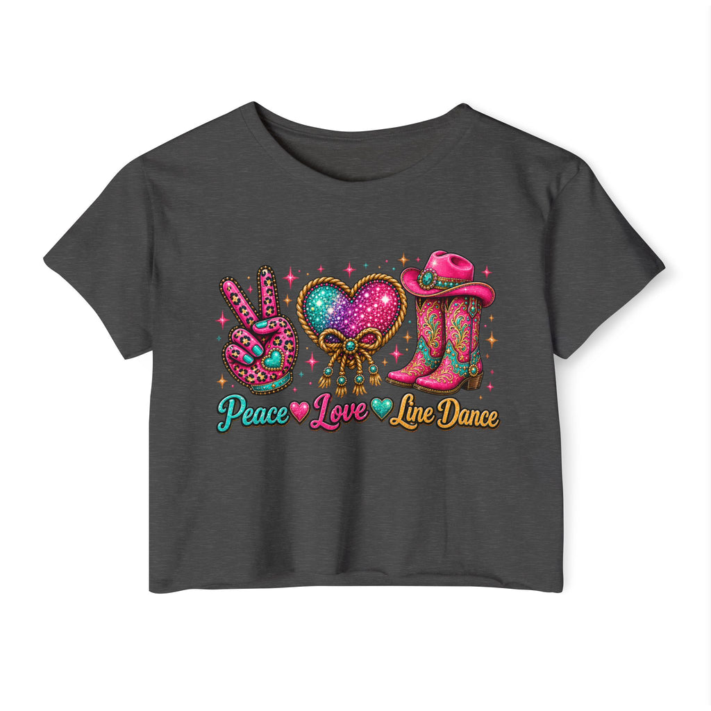 White Peace Love Line Dance glitter cowgirl festival crop top