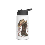 It's Line Dance Time stainless steel bottle shown from an alternate angle