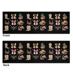 Front and back of black western cowgirl sports towel with pink boots, bows, hats and floral icons